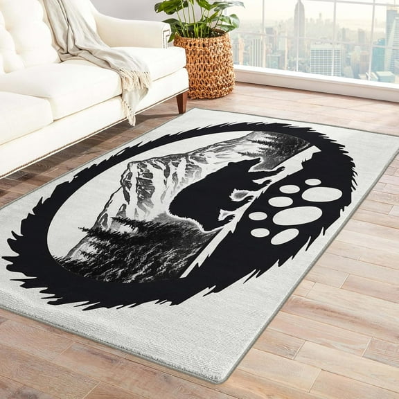 Bear Rectangle Area Rug – Non-Slip, Machine Washable, Indoor/Outdoor – for Living Room, Bedroom, Entryway – Modern Home Decor Carpet – Non-Slip Backing