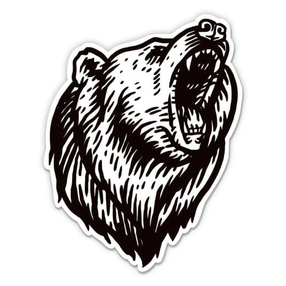 Bear Roaring Ink Drawing - 3" Vinyl Sticker - For Car Laptop Water Bottle Phone - Waterproof Decal