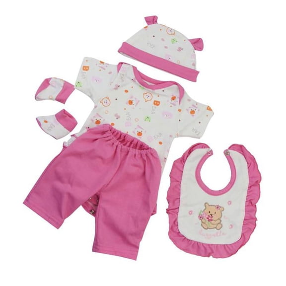 Bear Romper Pants Hat Bib Socks Outfits for 17-18inch Dolls Accessories