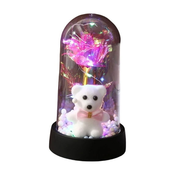 Bear with Rose for Women Mom Wife,Mothers Day forever Rose Gift Ideas,Galaxy Rose Flower Light Up in Glass Dome, Eternal Roses Birthday Gifts for Women