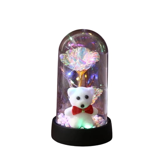 Bear with Rose for Women Mom Wife,Mothers Day forever Rose Gift Ideas,Galaxy Rose Flower Light Up in Glass Dome, Eternal Roses Birthday Gifts for Women