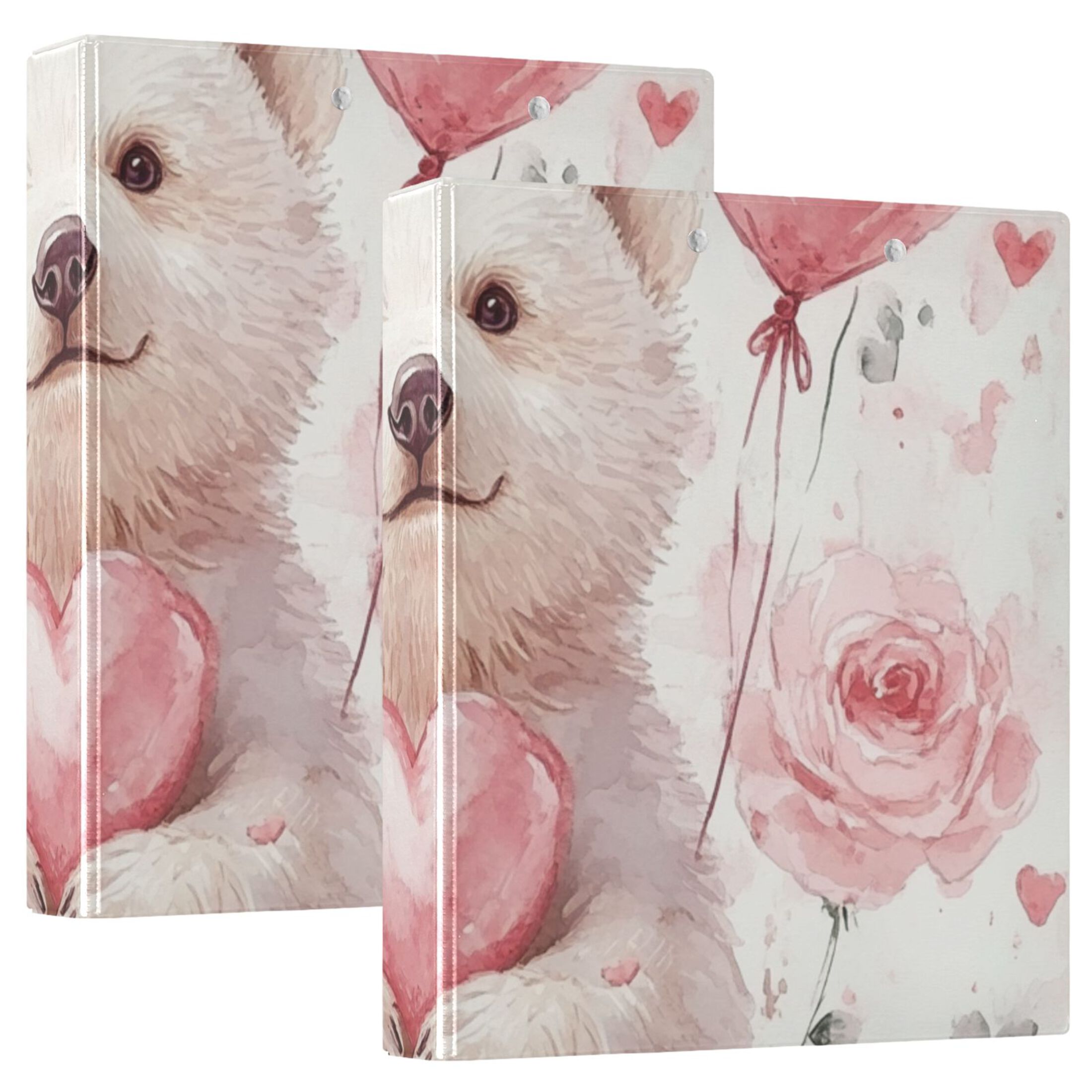Bear Roses Hearts 3 Ring Binders 1.5 inch Hardcover File Folders with Interior Pockets A4 Size Organizer for School Office Hospital