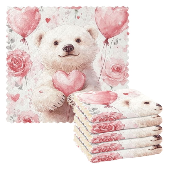 Bear Roses Hearts Kitchen Towels 6 Pcs Dish Towels Absorbent Soft Quick Dry Towel Dish Rags for Washing Dishes