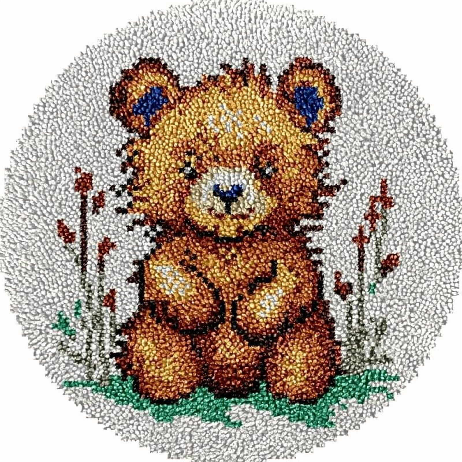 Bear Round Shape Latch Hook Rug Kits Set for Starter Crochet Hook Cushion Mat Sofa Seat Cushion Crocheting Kits with Preprinted Canvas Crochet Yarn Kits 50X50cm (ui88)