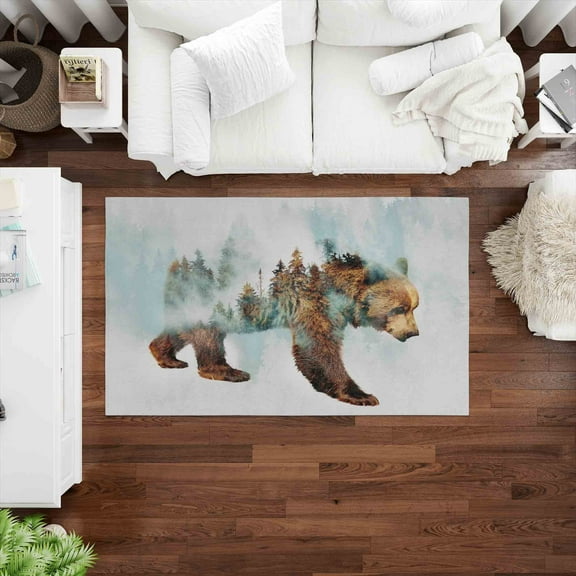 Bear Rug, Dining Room Rug, Bear Rugs, Animal Rug, Gift Rugs, Bear Walking in Snow Rugs, Decorative Rug, Bedroom Rug, Large Rug, Man Cave Rug, 3.3'x9.2' - 100x280 cm