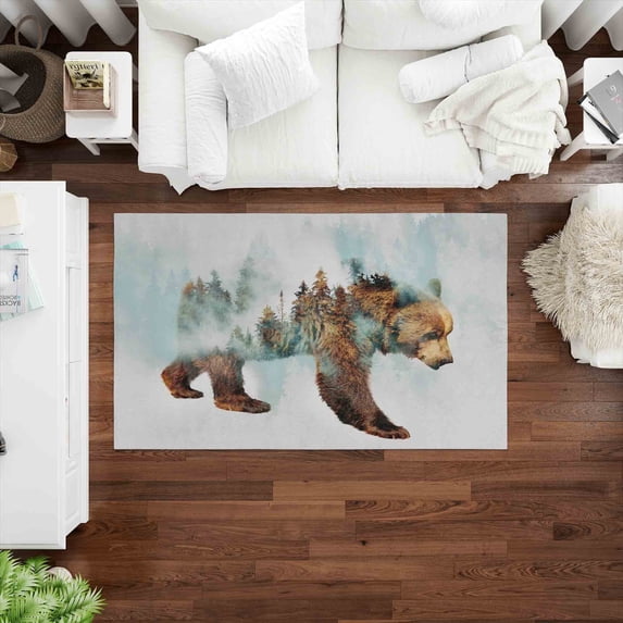 Bear Rug, Dining Room Rug, Bear Rugs, Animal Rug, Gift Rugs, Bear Walking in Snow Rugs, Decorative Rug, Bedroom Rug, Large Rug, Man Cave Rug, 3.3'x5' - 100x150 cm