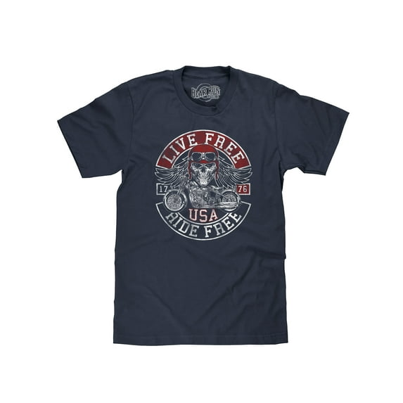 BEAR RUN Men's Live Free Ride Free Motorcycle Skull Graphic T-Shirt (3XL)