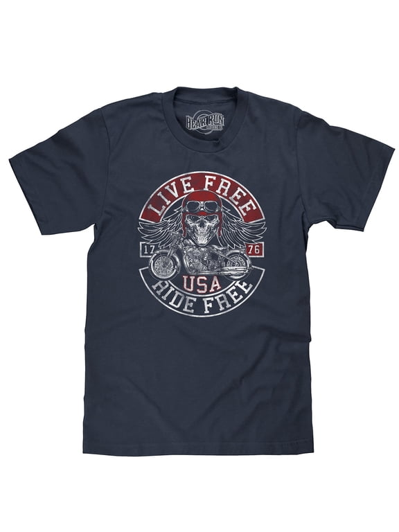 BEAR RUN Men's Live Free Ride Free Motorcycle Skull Graphic T-Shirt (M)