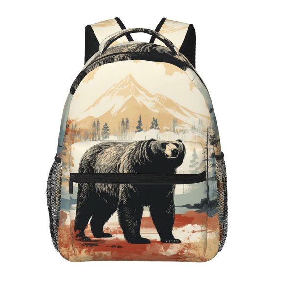 Bear Rustic Lodge Southwestern Backpack Casual College Bag Zipper Laptop Daypack Hiking Rucksack Travel