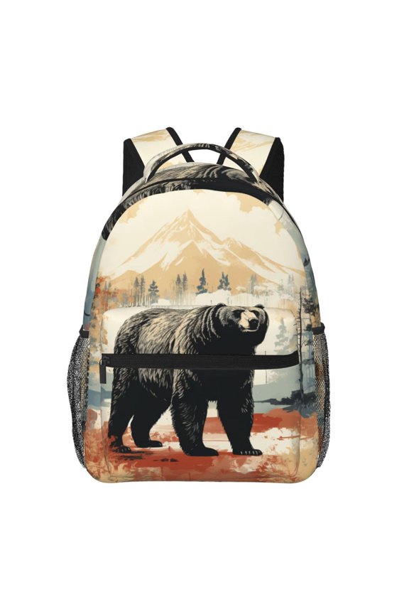 Bear Rustic Lodge Southwestern Backpack Casual College Bag Zipper Laptop Daypack Hiking Rucksack Travel