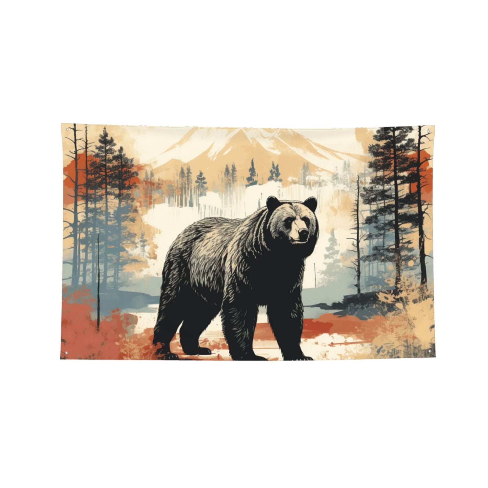 Bear Rustic Lodge Southwestern Four Hole Decorated Banner Flag for Garden Yard Home Decoration Indoor Outdoor 4x6 Ft