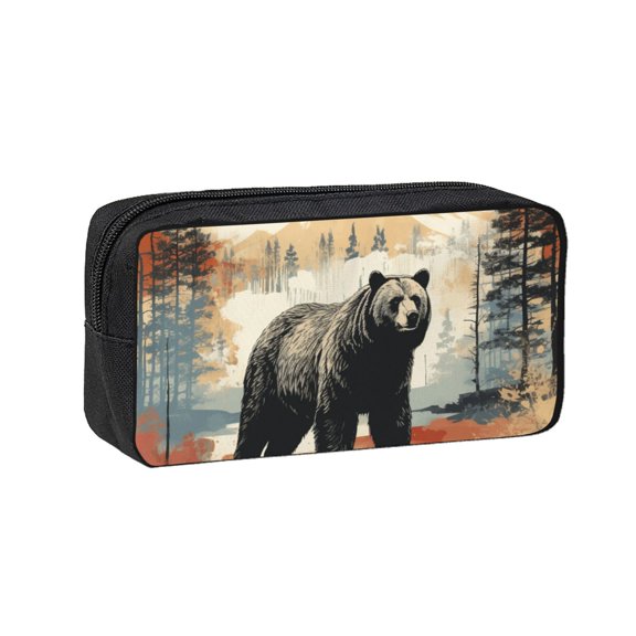 Bear Rustic Lodge Southwestern Large Capacity Pen Case Pencil Pouch Multi-Purpose Storage for Art Supplies, Makeup, Stationery, Office, Travel