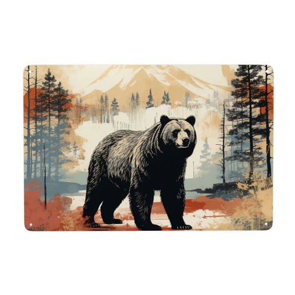 Bear Rustic Lodge Southwestern Metal Tin Sign Garden Signs Kitchen Wall Art Decoration Home Decor 8X12Inch
