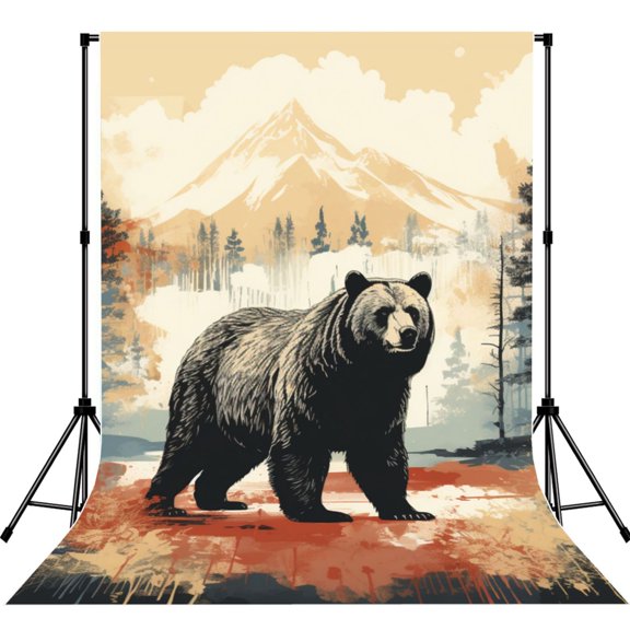 Bear Rustic Lodge Southwestern Photography Backdrop 5x7Ft Background for Photo Studio Video Recording Birthday Party Wedding Home Decor