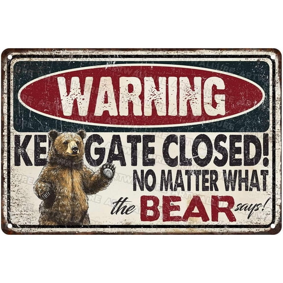 Bear Says Warning Sign Funny No Trespassing Sign Farmhouse Decoration and Bear Farm Warning Signage for Poultry Owners 8x12 inch Vintage Metal Tin Sign