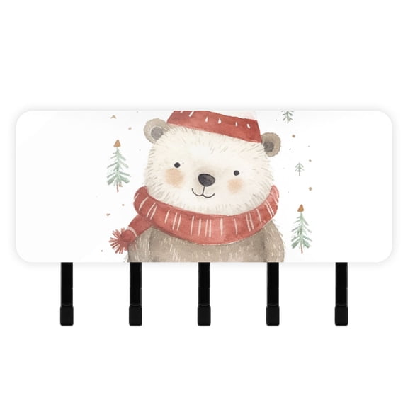 Bear Scarf Hat Mail Holder Organizer Wall Mount with Shelf Key Holder Key Rack with 5 Key Hooks for Wall Decorative