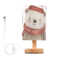 thumbnail image 1 of Bear Scarf Hat Table Lamp USB Bedside Desk Nightstand Lamp Printed Gifts Small Lamp Wood Base for Bedroom Living Room Kids Room College Dorm, 1 of 7