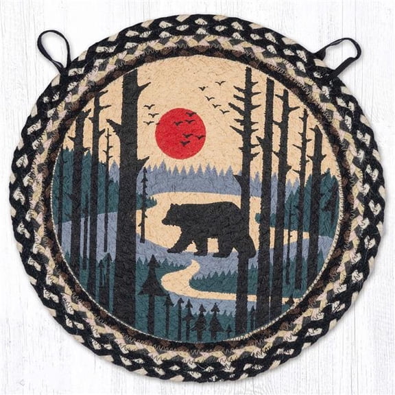 Bear Scene Braided Round Chair Pad - Multi Color - 15.5 in. - Durable Jute Fiber