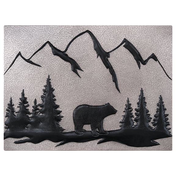 Bear Scene Kitchen Backsplash Tile - 18"x24" Gray&Black
