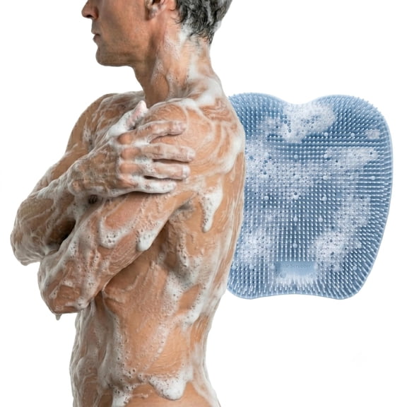 Bear Scrubber Silicone Back Scrubber for Shower  Body Scrubber & Exfoliating Back Brush for Men and Women  Soft Bristle Shower Scrubber & Back Massager Hands-Free (Baby Blue)