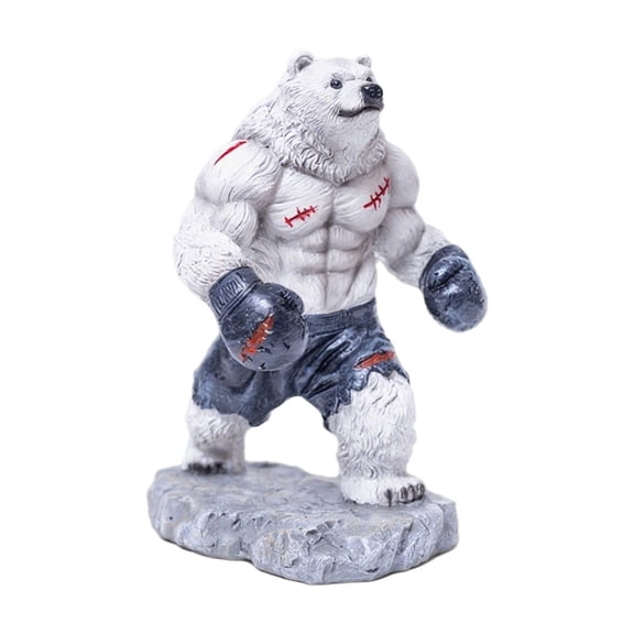 Bear Sculpture Home Decor, Eclectic Animal Boxing Statue for Office, Living Room, Bedroom on Table, Shelf, Cabinet and Window Stand (Polar Bear)