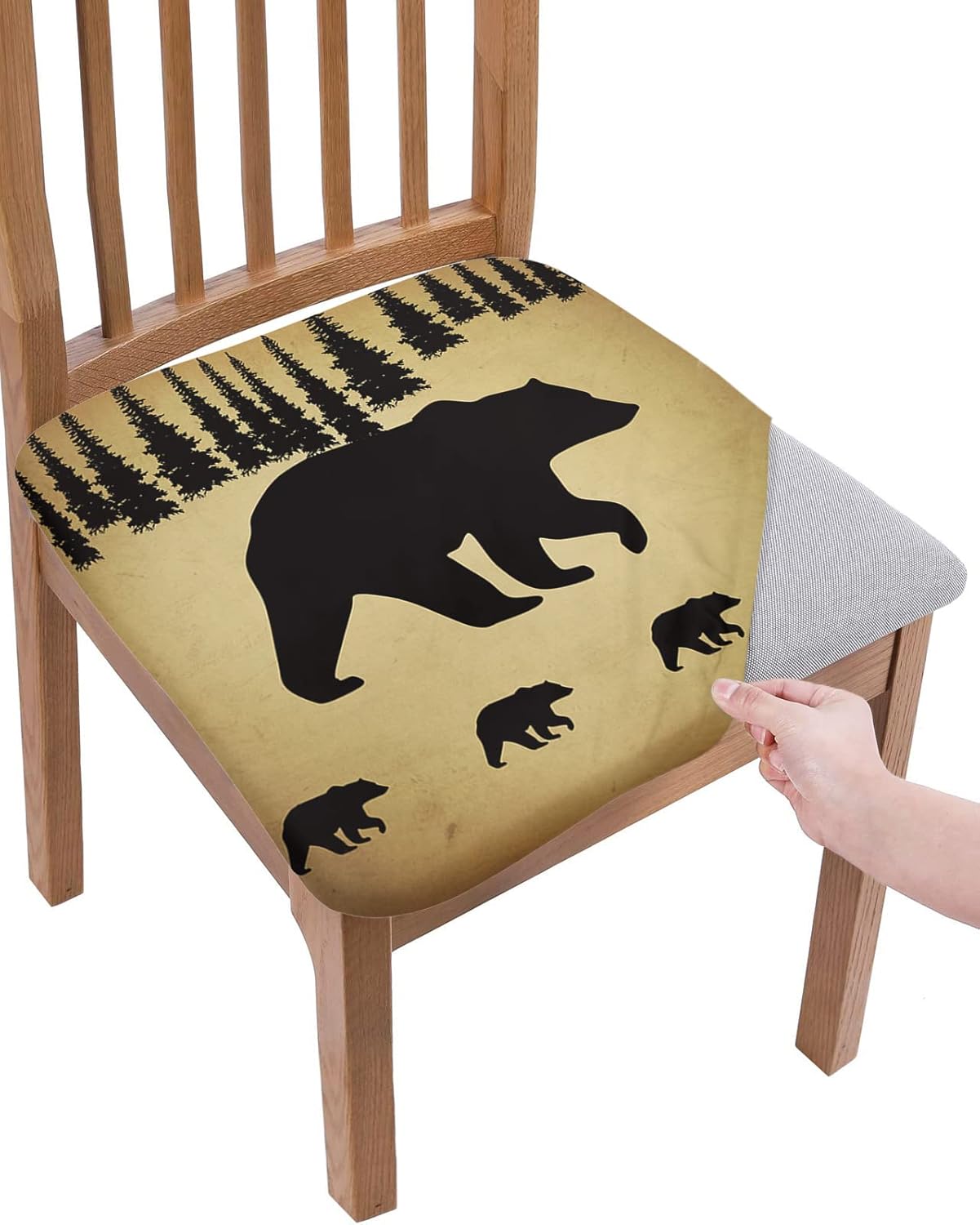 Bear Seat Covers For Dining Chairs Cabin Forest Animal Stretch Kitchen Chair Slipcovers Rustic Black Brown Dining Room Chair Covers Removable Office Chair Cover Protector Set Of 4 Walmart
