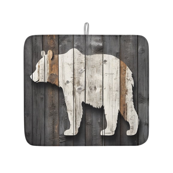 Bear Shadow Animal Portrait Dish Drying Mats for Kitchen Counter,Absorbent Microfiber Dish Drainer Rack Mat Farmhouse Vintage Wood Board Drying Pad for Sinks,Utensils,Countertops,16x18in