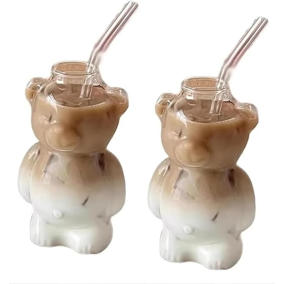 Bear Shape Glass Cup with Lid, 320ml