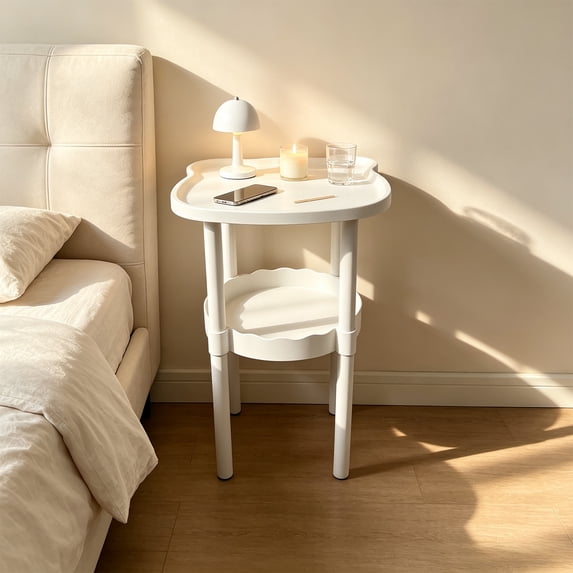 Bear Shape Small End Table, 2 Tier Modern Coffee Table with Lower Shelf, Plastic Small Bedside Nightstand for Living Room Bedroom Balcony Indoor Outdoor, #003-White