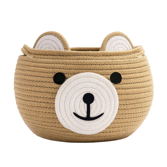 Bear Shaped Cotton Rope Storage Basket Woven Organizer Bin Multi Purpose Home Nursery Toy Storage Basket,Colour as Pictured