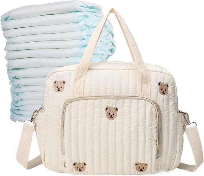 Bear-Shaped Diaper Tote Bag - Cute Travel Diaper Bag with Zippered Pockets, Spacious Hospital Maternity Tote for Mom & Dad, Baby Storage Organizer for Wet Wipes, Clothes & Essentials  P
