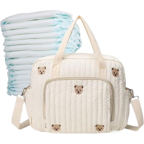 Bear-Shaped Diaper Tote Bag - Cute Travel Diaper Bag with Zippered Pockets, Spacious Hospital Maternity Tote for Mom & Dad, Baby Storage Organizer for Wet Wipes, Clothes & Essentials P