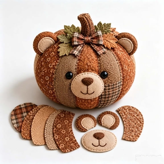 BearShaped Fabric Pumpkin DIY Sewing Kit, Fall Craft Set for Thanksgiving Halloween Mantel Decor