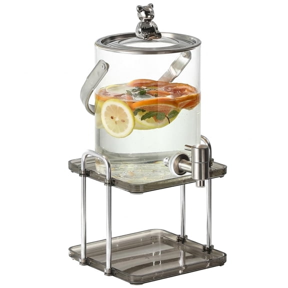 Bear Shaped Glass Beverage Dispenser with Stainless Steel Faucet for Iced Tea and Lemonade
