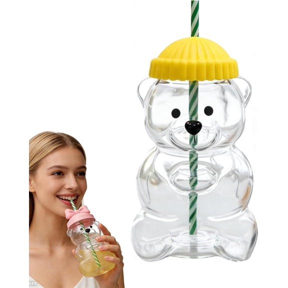 Bear Shaped Glass Cup with Straw and Lid, Borosilicate Tumbler for Iced Coffee & Tea