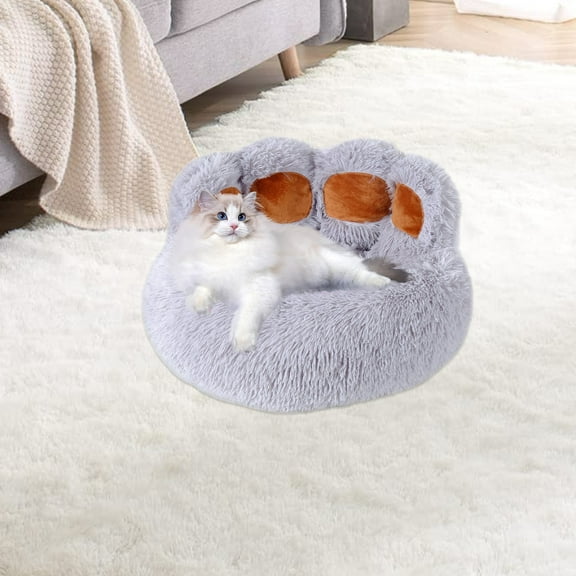 Bear Shaped Paw Design Cat Bed Plush Warm Dog Couch Cuddler Cozy Soft Fluffy Pet Mat For Small Medium Dogs Indoor Cats Winter
