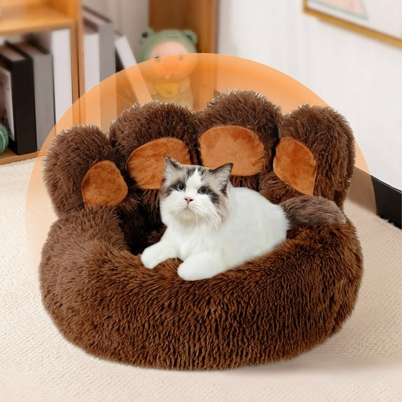 Bear Shaped Paw Design Cat Bed Plush Warm Dog Couch Cuddler Cozy Soft Fluffy Pet Mat For Small Medium Dogs Indoor Cats Winter
