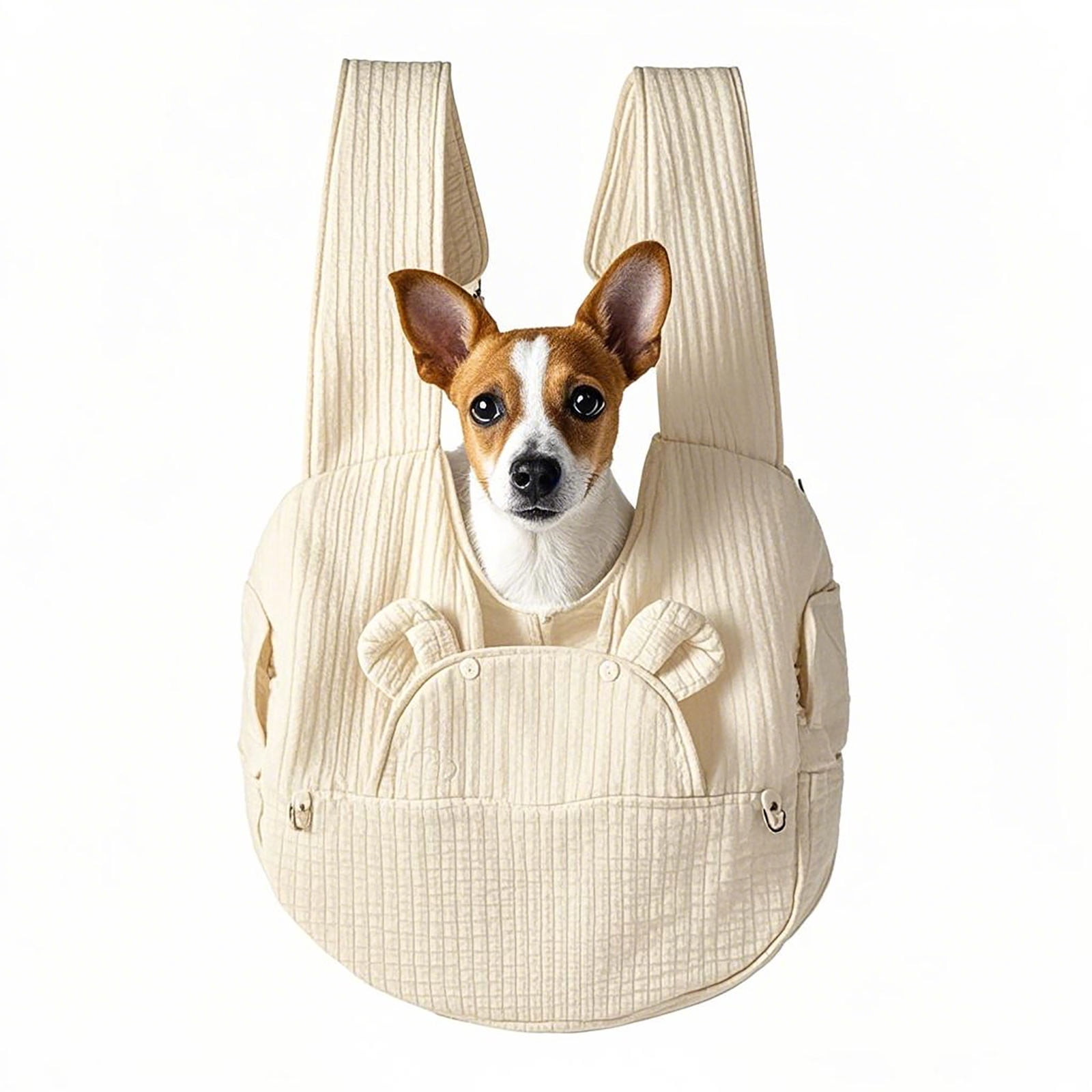 Bear-Shaped Pet Chest Carrier, Dog Sling Backpack, Breathable Canvas, Adjustable Straps, Escape-Proof, Small Dog/Cat Travel Bag For Outdoor Walking (15x5.5x16 Inch,Beige)