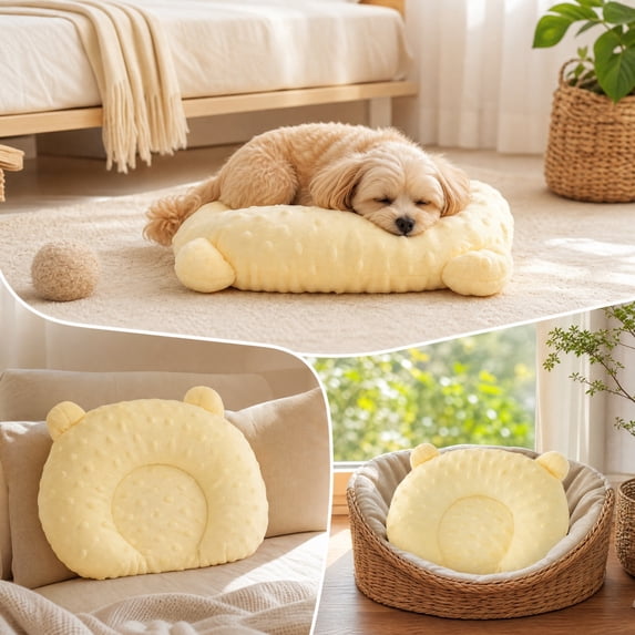 Bear Shaped Pet Pillow Neck Support Soft Polyester Fabric Washable for Cats Small Dogs Puppy Kitten Indoor Crate Rest Cute Bed
