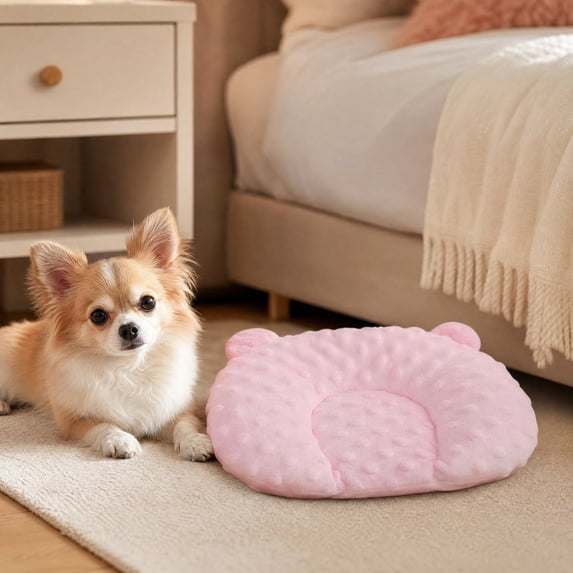 Bear-Shaped Pet Pillow for Small Dogs and Cats, Cute Polyester Neck Support Cushion, Soft Washable Travel Pillow for Crates, Carriers and Beds, 4 Colors Available, Cozy and Soft