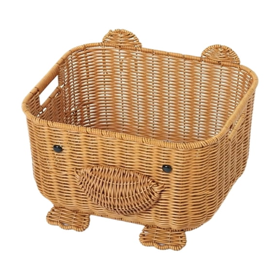 Bear Shaped Woven Basket, Decorative Rattan Fruit Storage Bin for Shelf Setup, Handwoven Wicker Bread Basket with Cute Design, Desktop Animal Cosmetic Organizer Tray for Home Tables