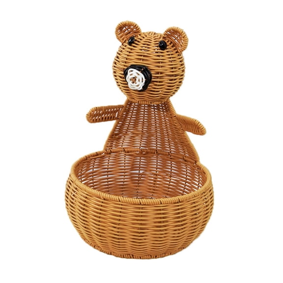 Bear-Shaped Woven Fruit Basket, Imitation Rattan For Kitchen Countertop Storage & Display