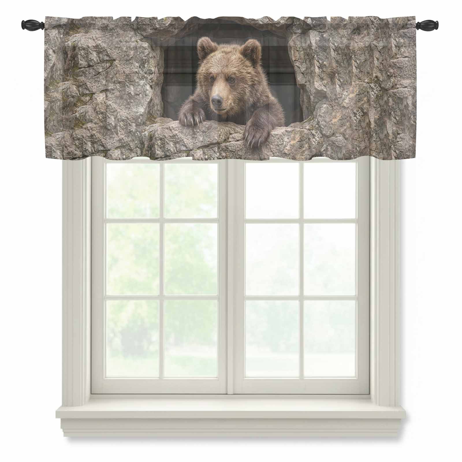 Bear Sheer Valances for Windows, Country Rustic Natural Forest Rock ...