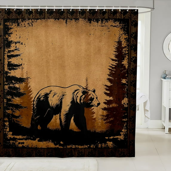 Bear Shower Curtain Farmstyle Animal Bath Curtain Western Jungle Style Bathroom Decor Rustic Bear Paw Print Waterproof Curtain Bear Hunting Theme Shower Curtain,72" W x 78" L