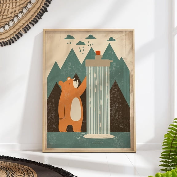 Bear Shower Mountain Bathroom Rustic Art