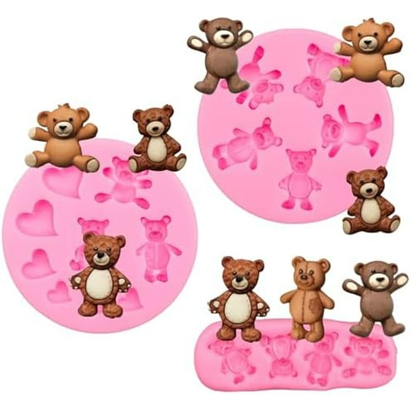 Bear Silicone Fondant Mold 3pcs Bears Candy Chocolate Molds For Teddy Bear Cake Decoration Cupcake Topper Polymer Clay Resin Epoxy Gum Paste Mold