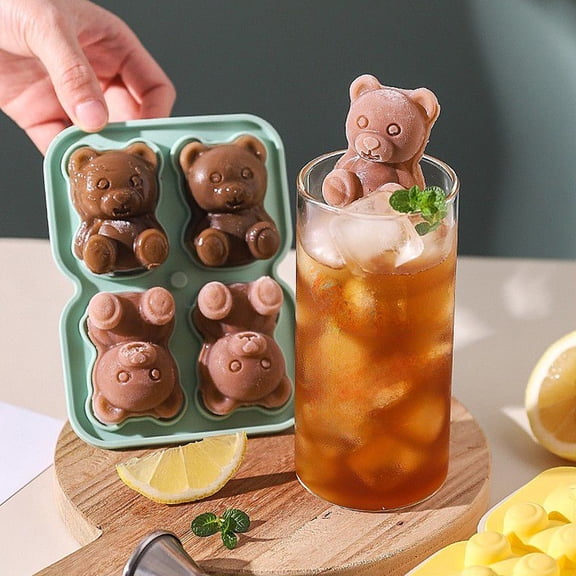 Bear Silicone Ice Cubes Molds, 5.9 Inch Flexible Chocolate Candy Baking Trays, Reusable Animal Chiller Pans for Spring Home Kitchen Cocktail Party Drink Decor