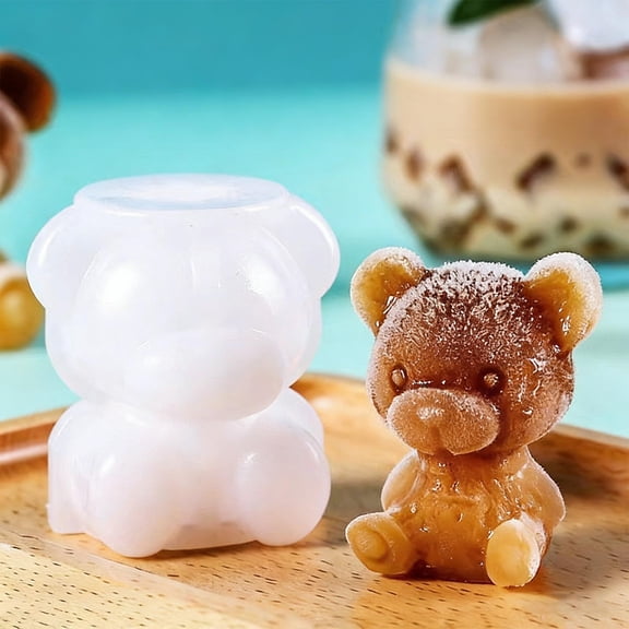 Bear Silicone Ice Mold Ice Cube Tray, Flexible Nonstick Easy Release DIY Chocolate Jelly Mold Reusable Ice Maker Tray Cute Shape Design, Ice Mold for Coffee Drinks Bar Party Home Kitchen-A