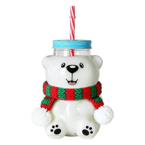 Bear Sippy Cup with Straw & mini Scarf, Bear Sippy Cup 19oz Clear Bear Glass Cup with Lid and Straw Cute Bear Glass Bottle Mug for Juice Milk Tea and Water