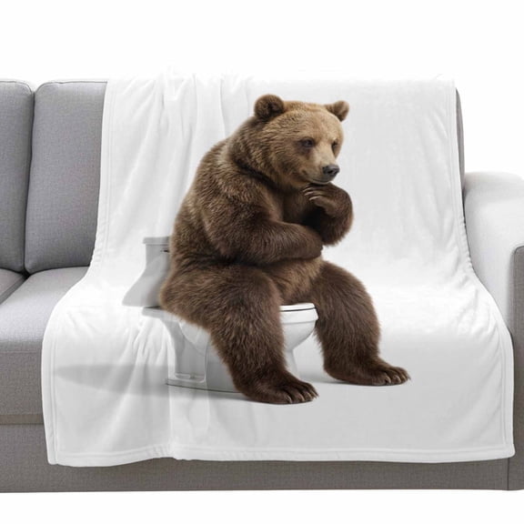 Bear Sitting on The Toilet Thinking Fleece Throw Blanket Lightweight Abstract Funny Animal Fuzzy Flannel Throws Super Soft Cozy Flannel Blanket for Couch, Sofa, Bed, Travel 40"x50"